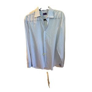 Liberty London White Blue Men's Cotton Long Sleeve Button Down Shirt 16.5"/36"